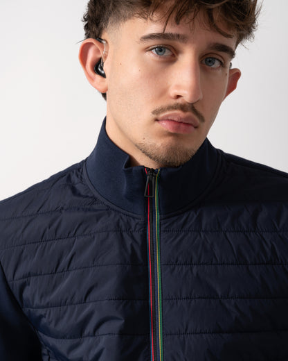 neck detail of a Paul Smith Mens Mixed Media Jacket in Blue