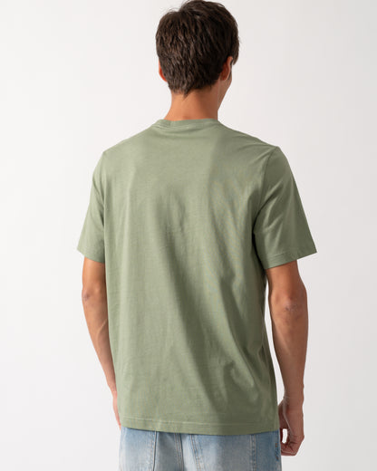 back of a model wearing a PS Paul Smith Mens Organic Cotton Zebra Logo T-Shirt in 34D Light Greyish Green