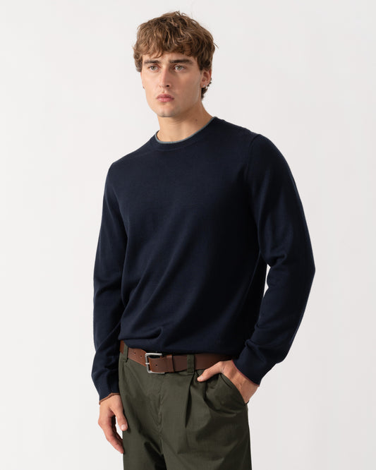 Man wearing PS Paul Smith Mens Plain Crew Neck Sweater - 49 Very Dark Navy