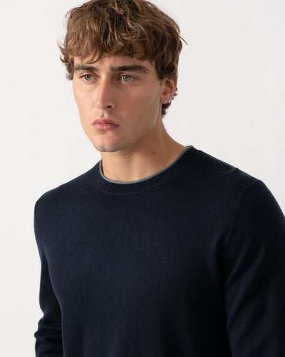 Close up of PS Paul Smith Mens Plain Crew Neck Sweater - 49 Very Dark Navy