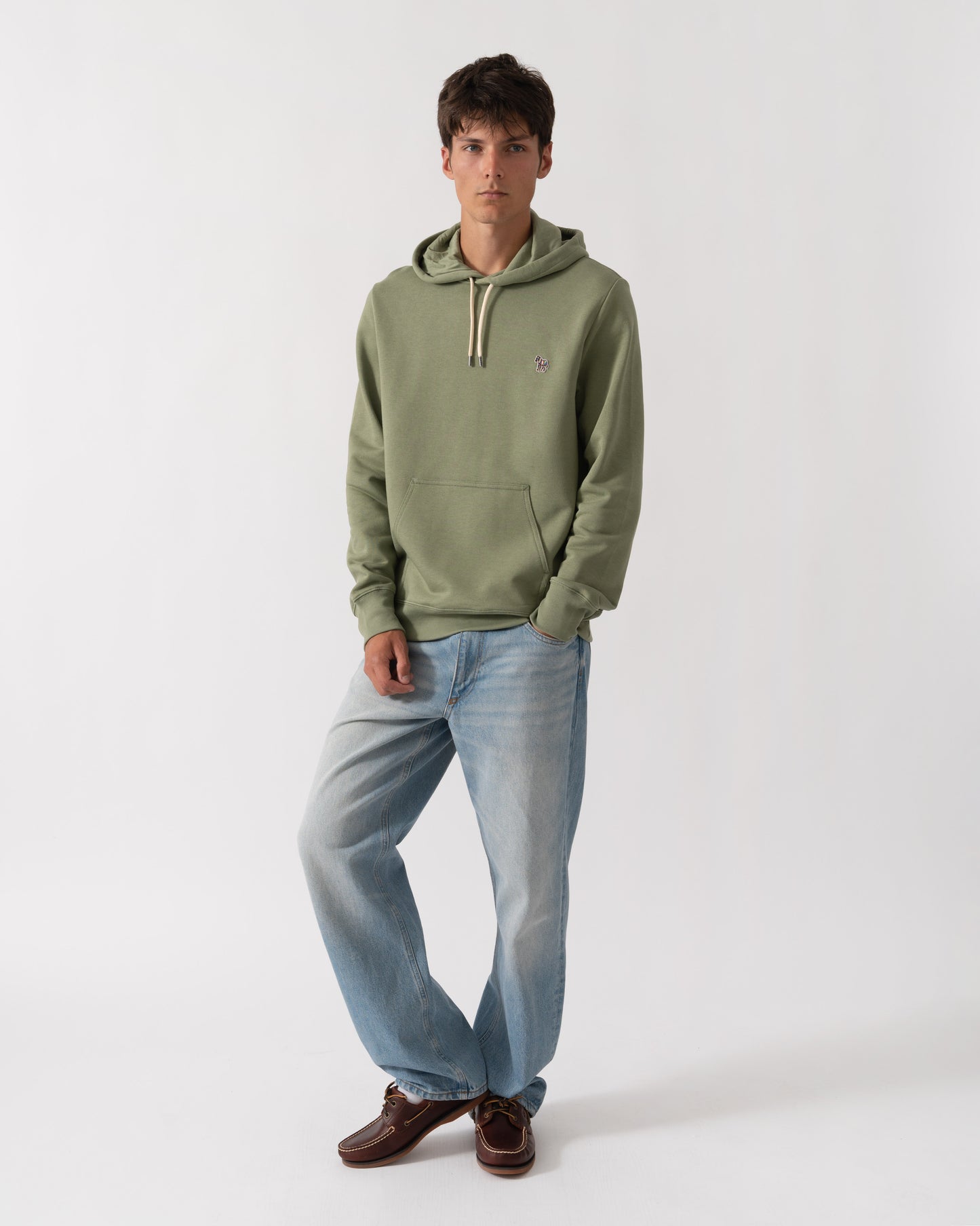 PS Paul Smith Mens Reg Fit Zebra Logo Pullover Hoodie - 34C Light Greyish Green