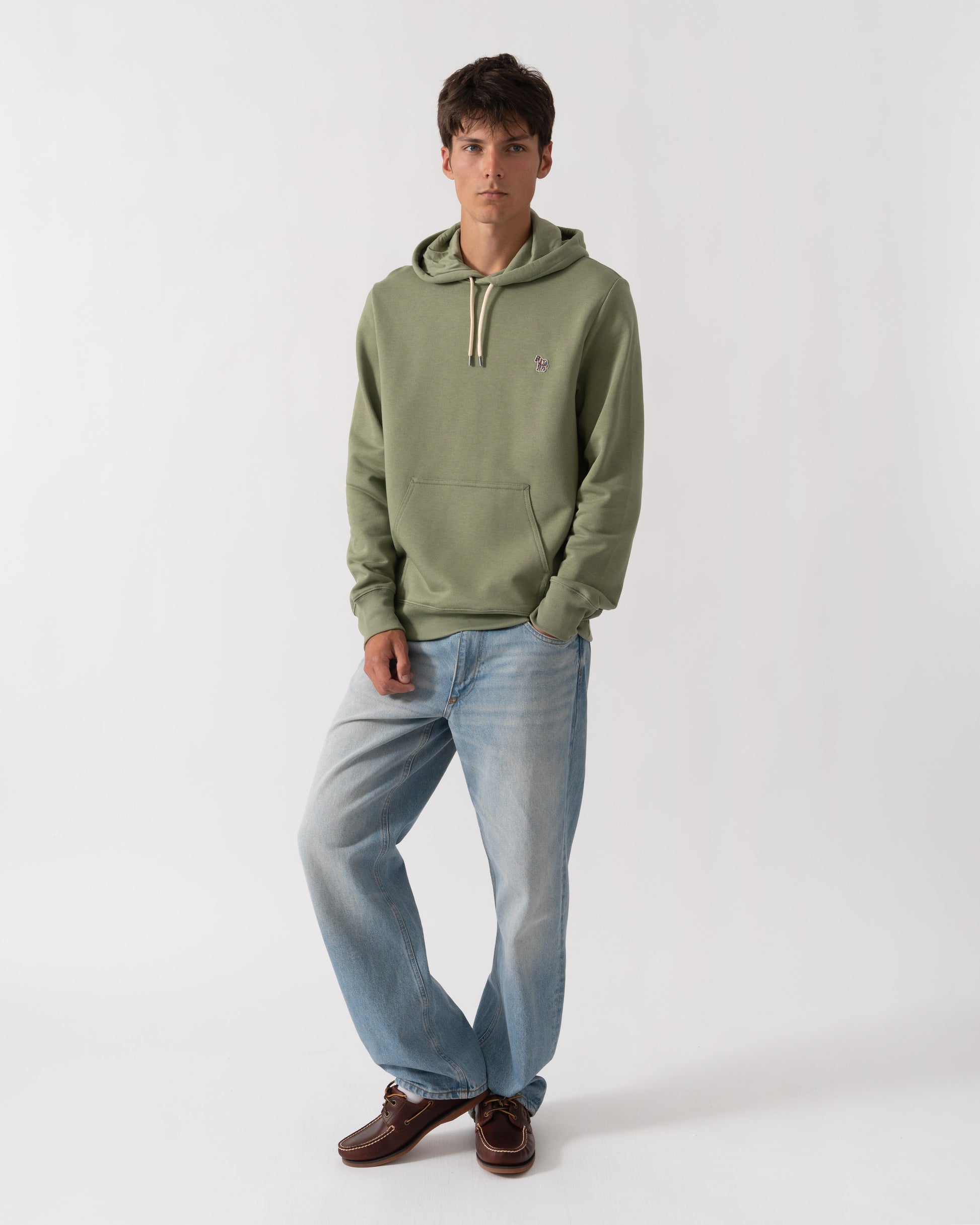 PS Paul Smith Mens Reg Fit Zebra Logo Pullover Hoodie - 34C Light Greyish Green