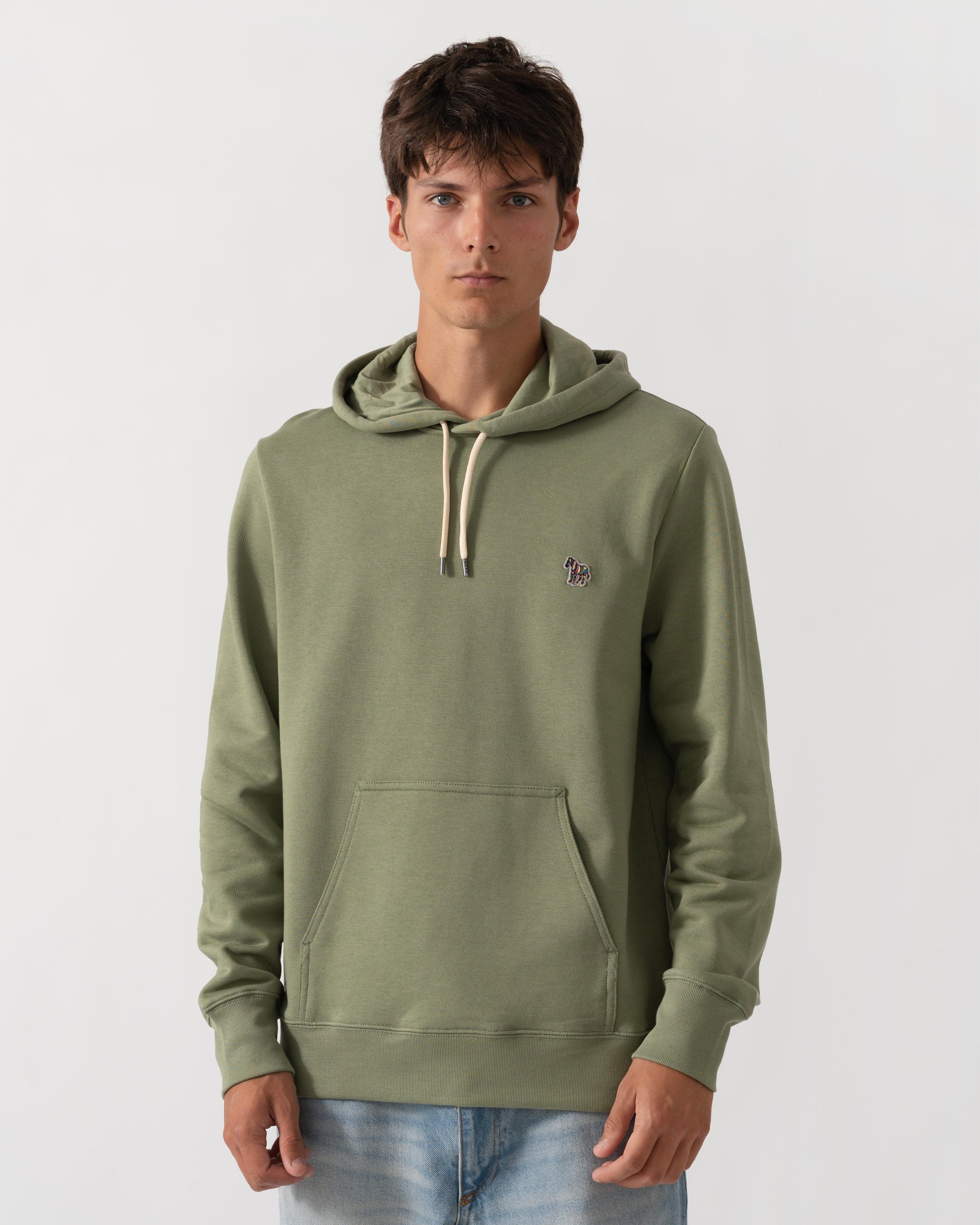 PS Paul Smith Mens Reg Fit Zebra Logo Pullover Hoodie - 34C Light Greyish Green