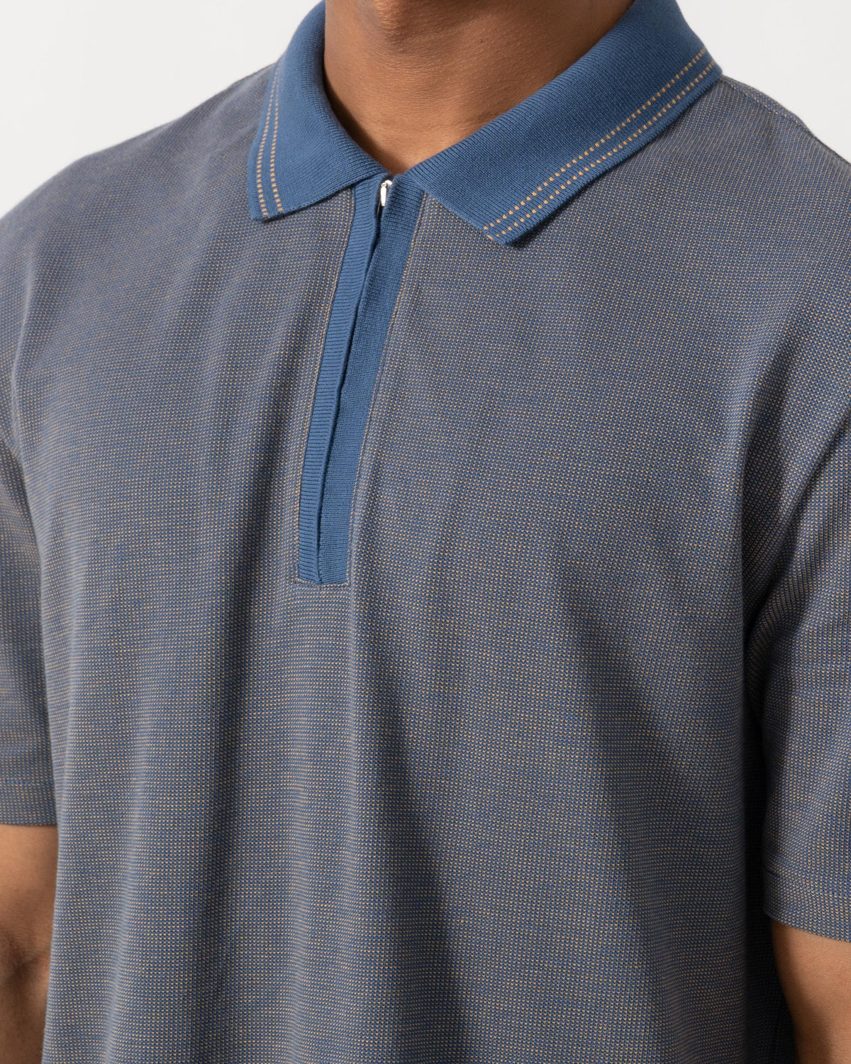 Close up on the PS Paul Smith Mens Reg Fit Zip Polo Shirt - 46 Indigo