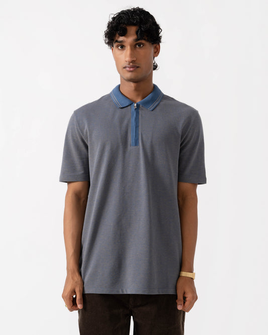 Front of the PS Paul Smith Mens Reg Fit Zip Polo Shirt - 46 Indigo