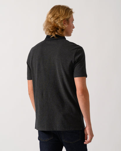 studio photograph of the back of a model wearing a PS Paul Smith Mens Reg Fit Zip Polo Shirt in 79 Black