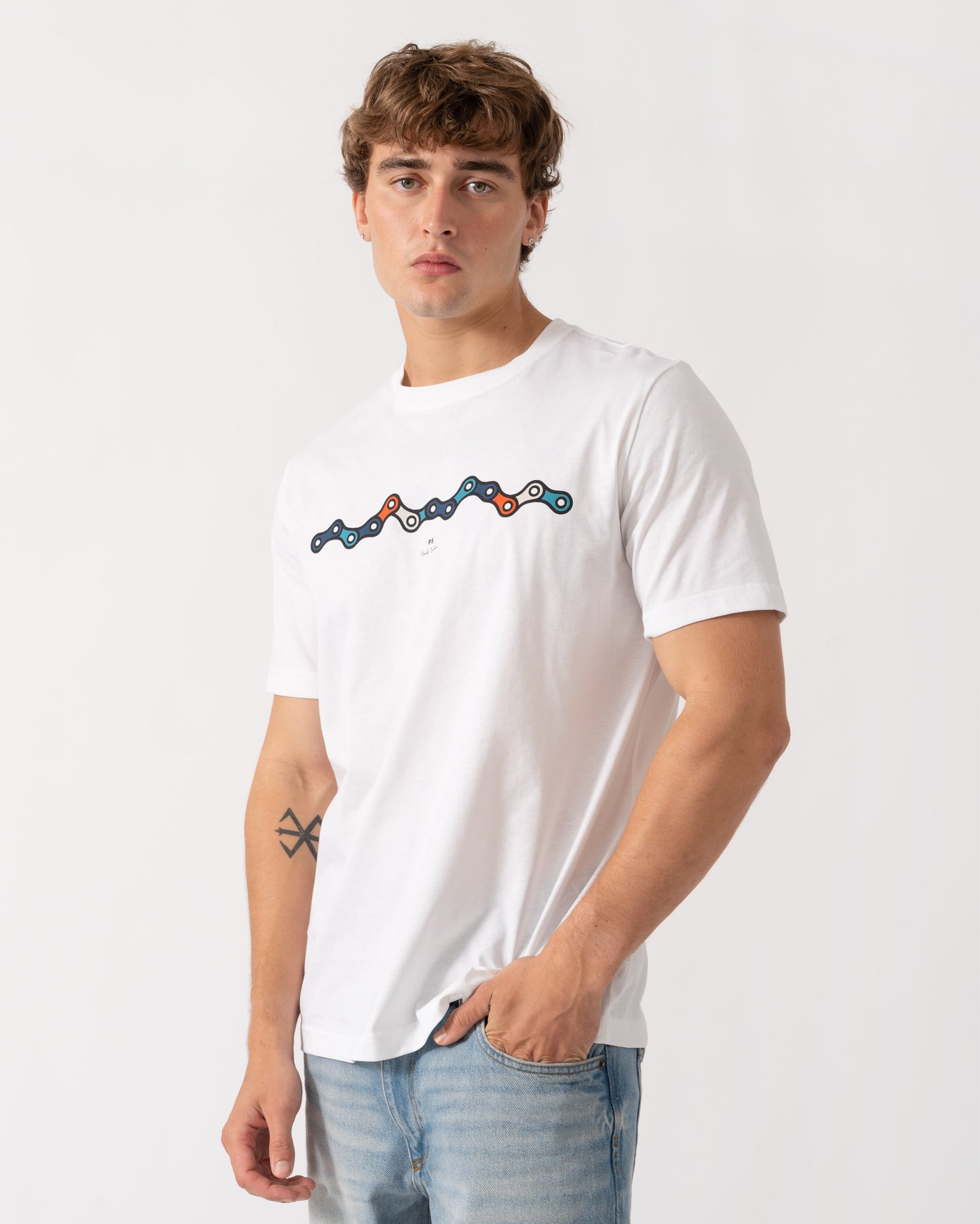 Front of PS Paul Smith Mens Regular Fit Chain Graphic T-Shirt - 01 White