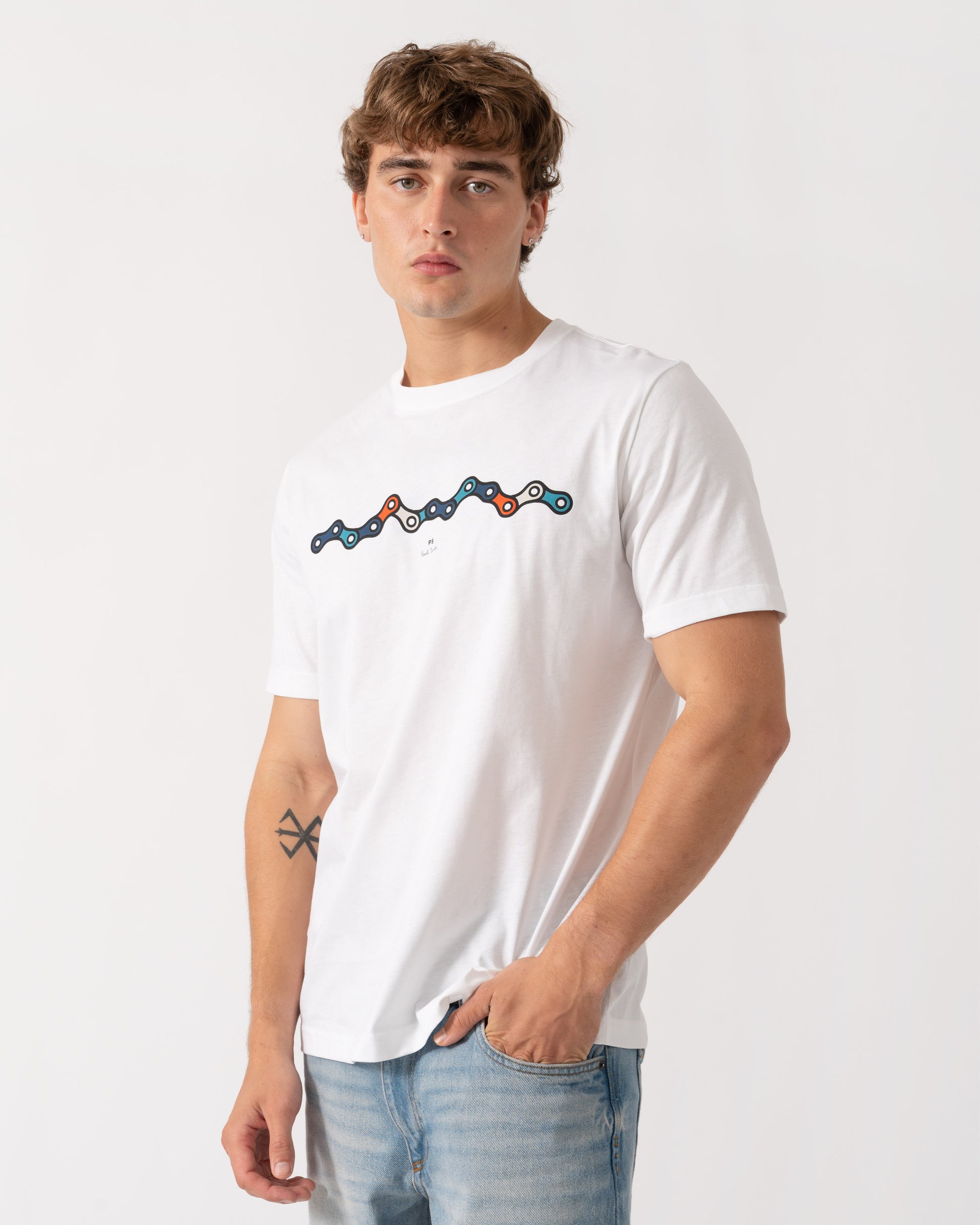 Front of PS Paul Smith Mens Regular Fit Chain Graphic T-Shirt - 01 White