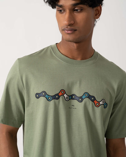 Detail of PS Paul Smith Mens Regular Fit Chain Graphic T-Shirt - 34D Light Greyish Green