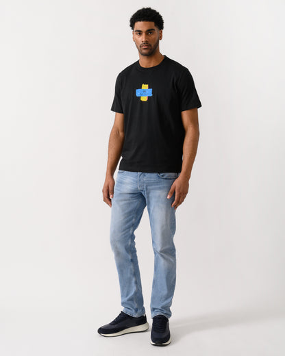 full length shot of a model wearing a PS Paul Smith Mens Regular Fit Cross T-Shirt in 79 Black