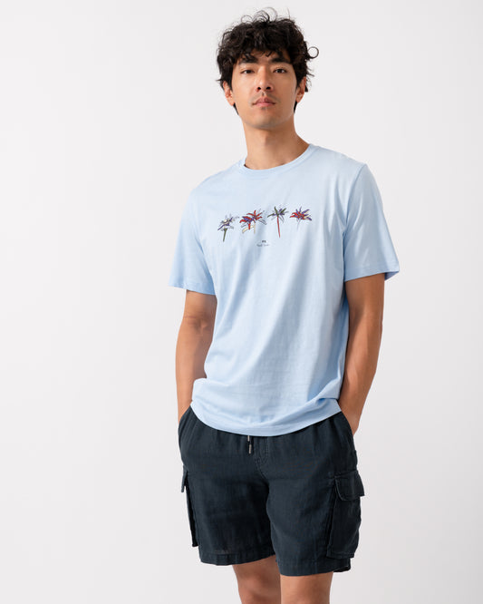PS Paul Smith Mens Regular Fit Edelweiss Flower T-Shirt - 41E Light Blue