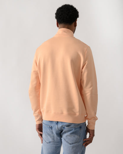 back shot of a  model wearing a PS Paul Smith Mens Regular Fit Half Zip Zebra Logo Top in 15D Orange