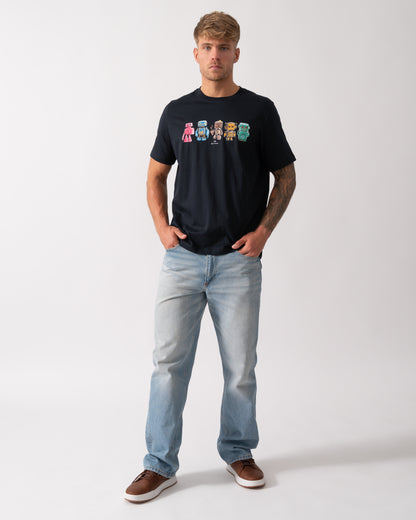 PS Paul Smith Mens Regular Fit Robots Graphic T-Shirt - 49 Very Dark Navy - CHO - Designer Mens Short Sleeve T-Shirts & Tops