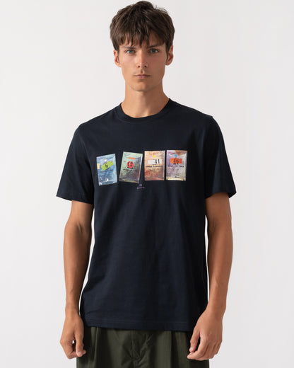 Front of PS Paul Smith Mens Regular Fit Seed Packets Graphic T-Shirt - 49 Very Dark Navy