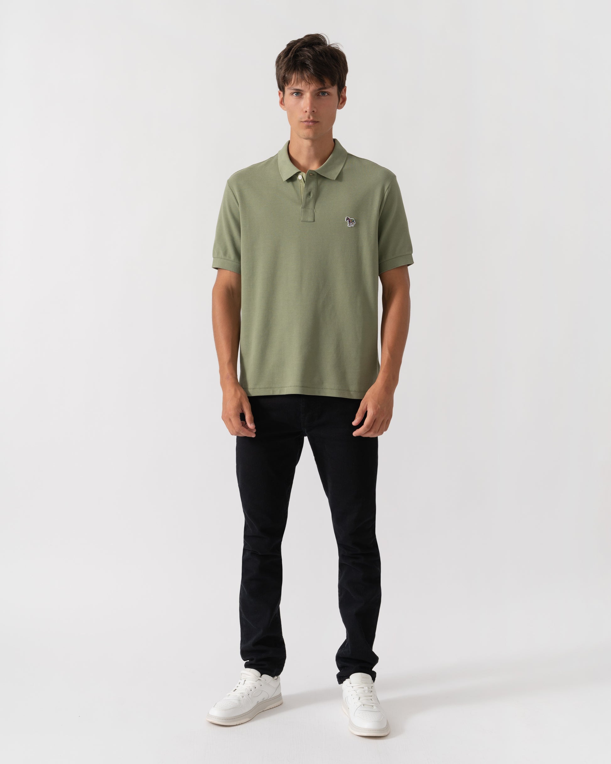 PS Paul Smith Mens Regular Fit Short Sleeve Organic Cotton Zebra Polo Shirt - 34D Light Greyish Green