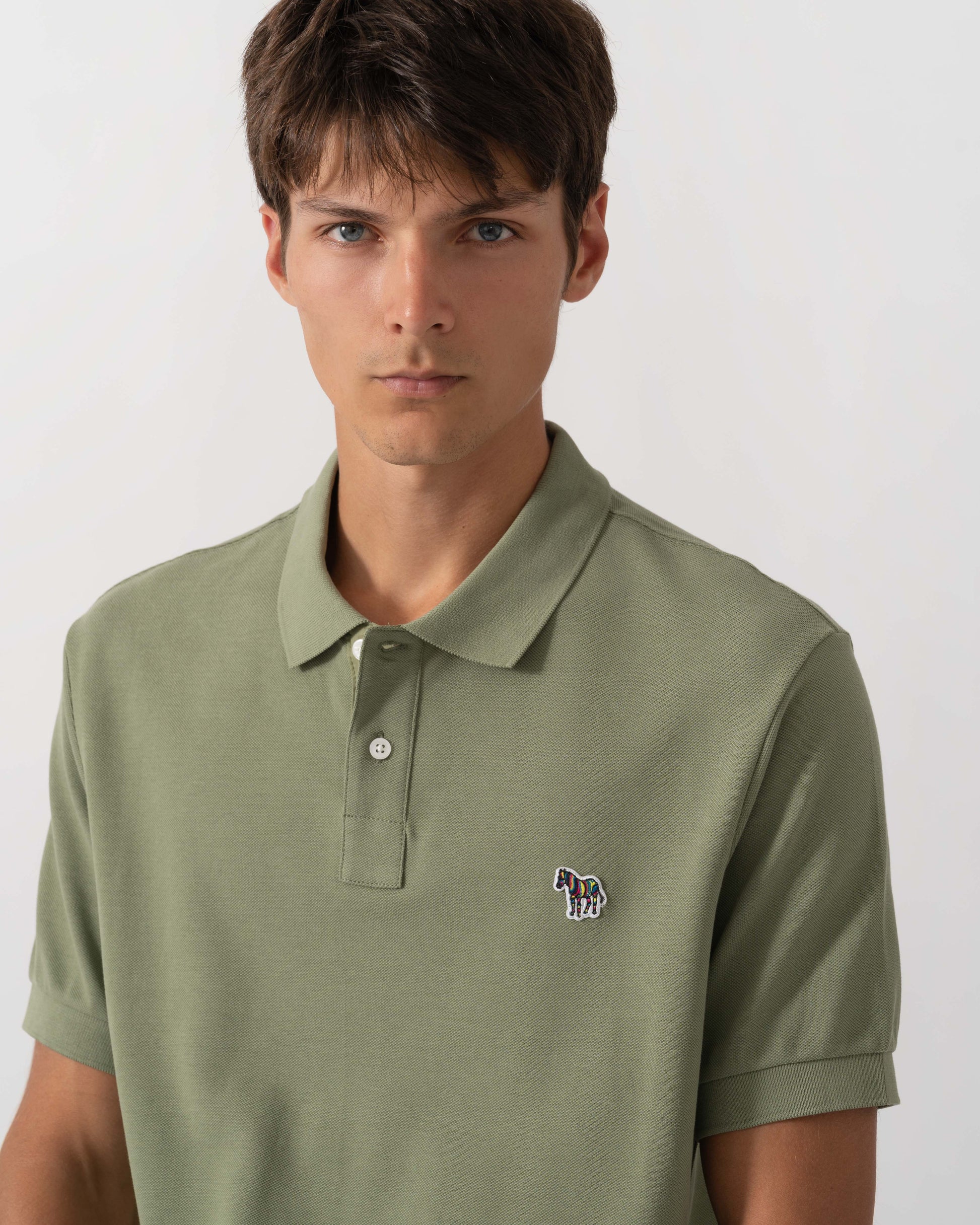 PS Paul Smith Mens Regular Fit Short Sleeve Organic Cotton Zebra Polo Shirt - 34D Light Greyish Green