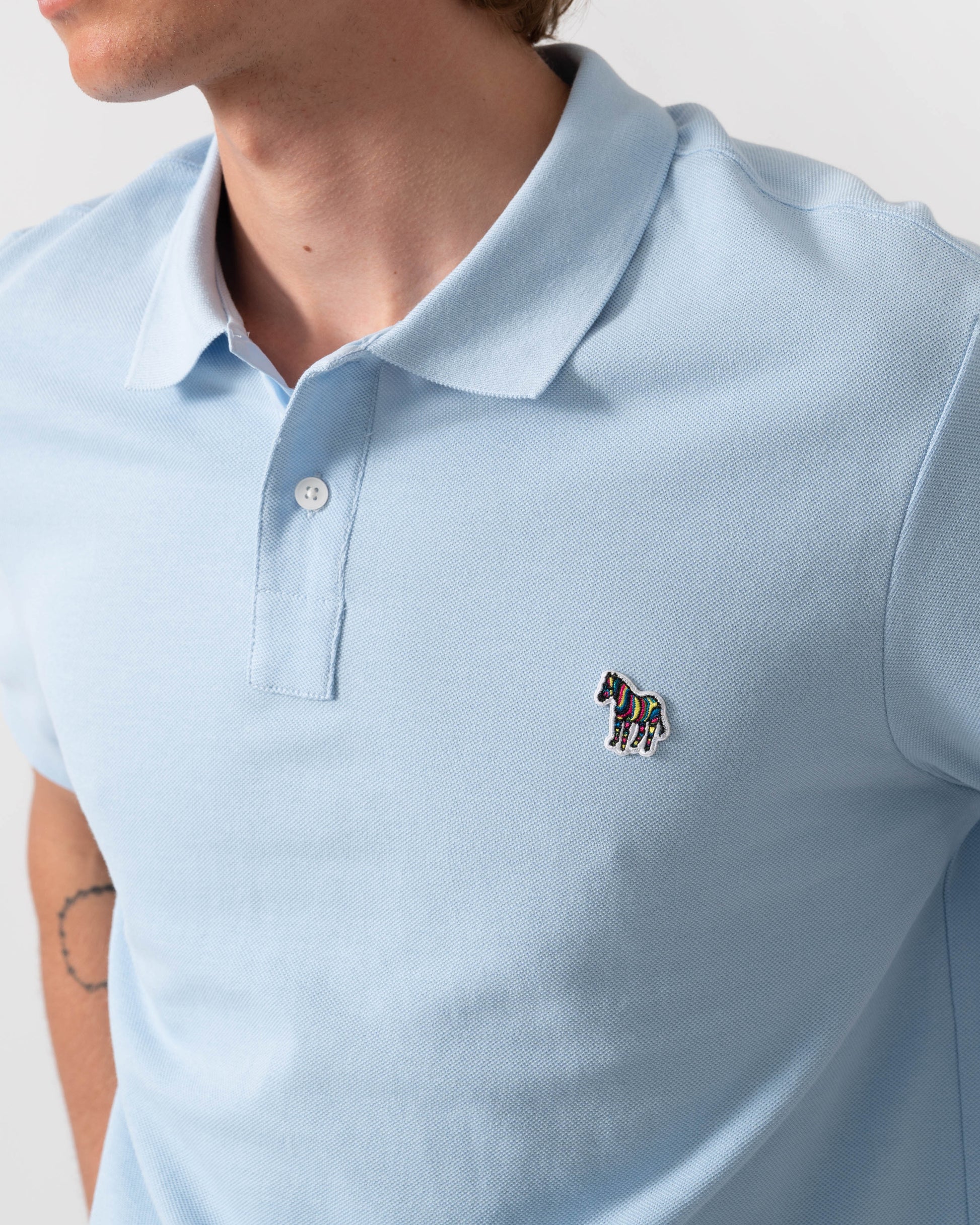 PS Paul Smith Mens Regular Fit Short Sleeve Zebra Logo Polo Shirt M2R-183K-WZEBRA - 41E Blue | CHO | Designer Mens Short Sleeve Polo Shirts