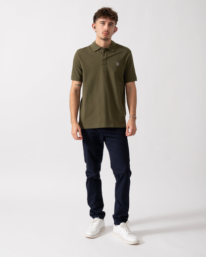 Full length shot of a Model wearing a PS Paul Smith Mens Regular Fit Short Sleeve Zebra Polo Shirt in Green