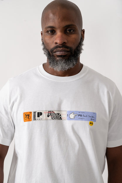 PS Paul Smith Mens Ticket Stub T-Shirt - 01 White | CHO | Designer Mens Short Sleeve T-Shirts