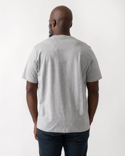 back shot of a Model wearing a PS Paul Smith Mens Ticket Stub T-Shirt in Grey