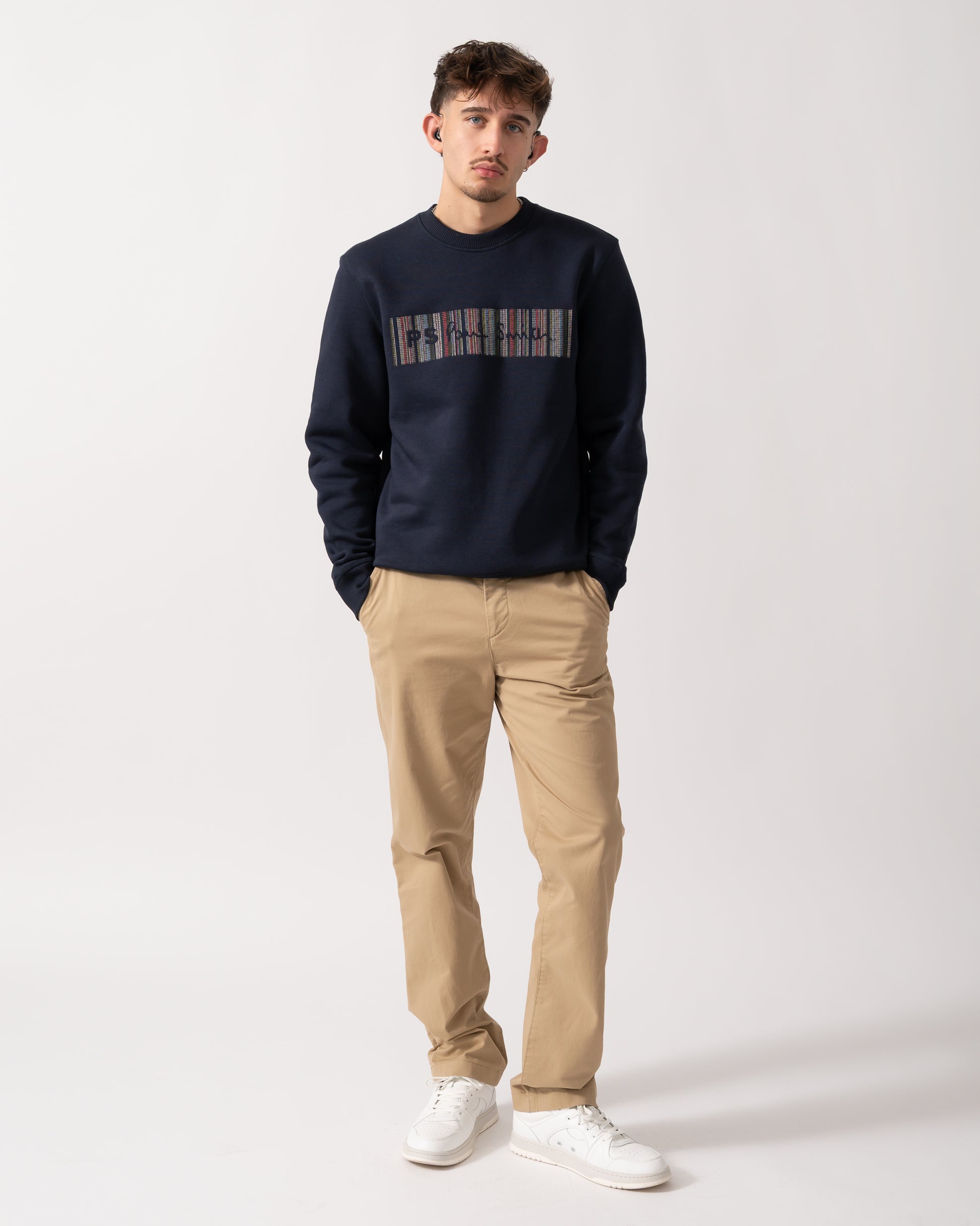 Full length shot of a Model wearing a PS Paul Smith Mens Regular Fit Sweatshirt in Very Dark Navy