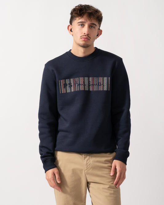 Model wearing a PS Paul Smith Mens Regular Fit Sweatshirt in Very Dark Navy