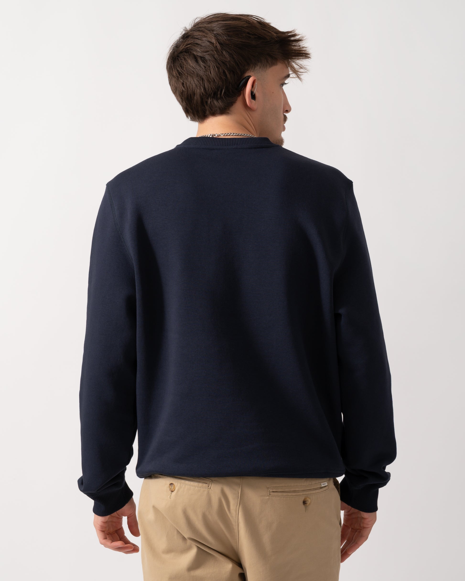 Back shot of a Model wearing a PS Paul Smith Mens Regular Fit Sweatshirt in Very Dark Navy
