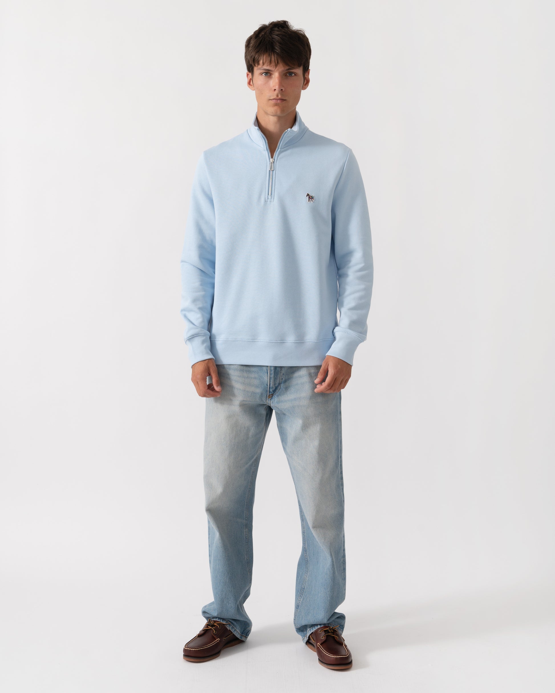 mens quarter zip sweatshirts with Paul Smith's th Mens Regular Fit Zebra Logo 1/4 Zip Top in 41E Light Blue