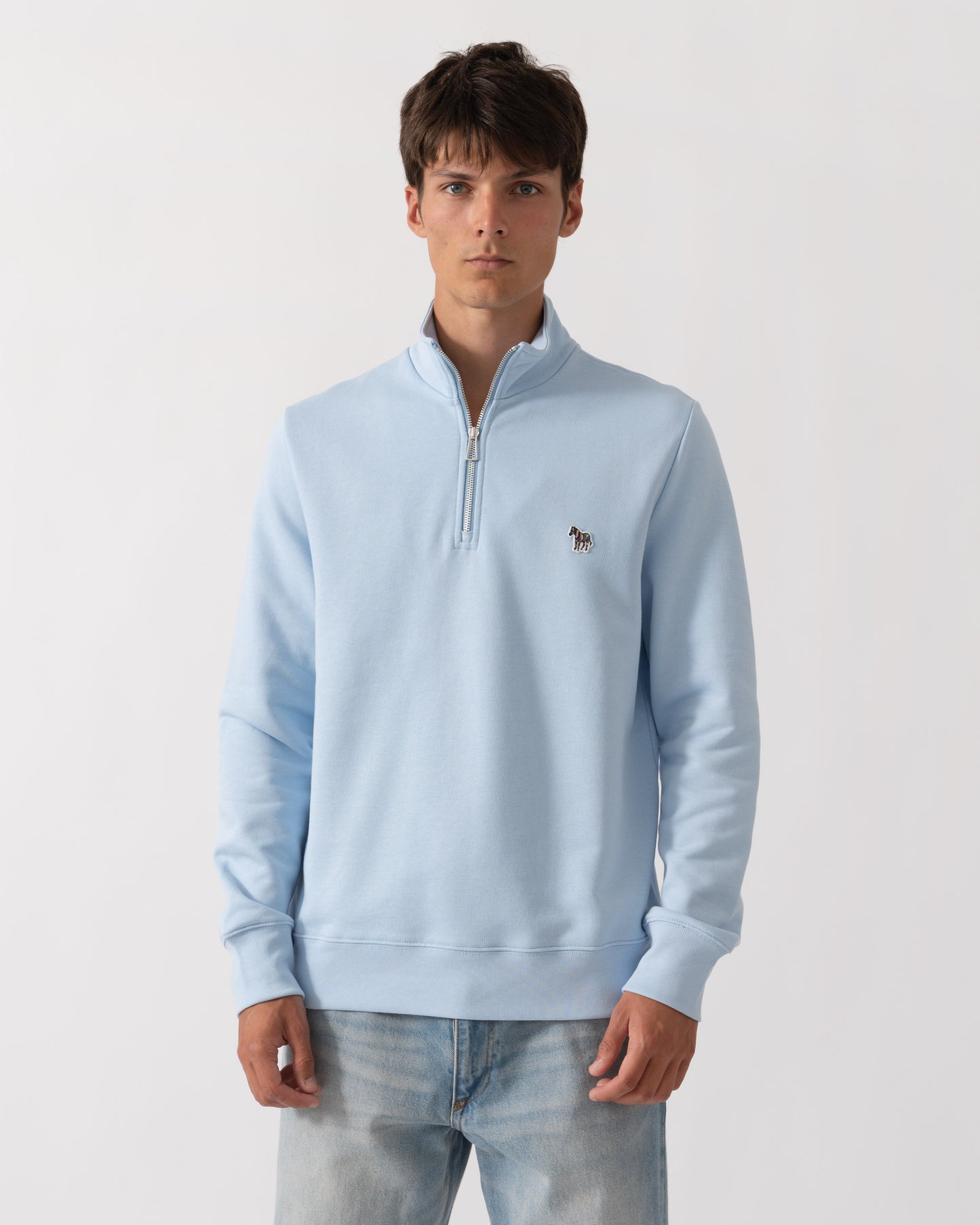 mens quarter zip sweatshirts with Paul Smith's th Mens Regular Fit Zebra Logo 1/4 Zip Top in 41E Light Blue