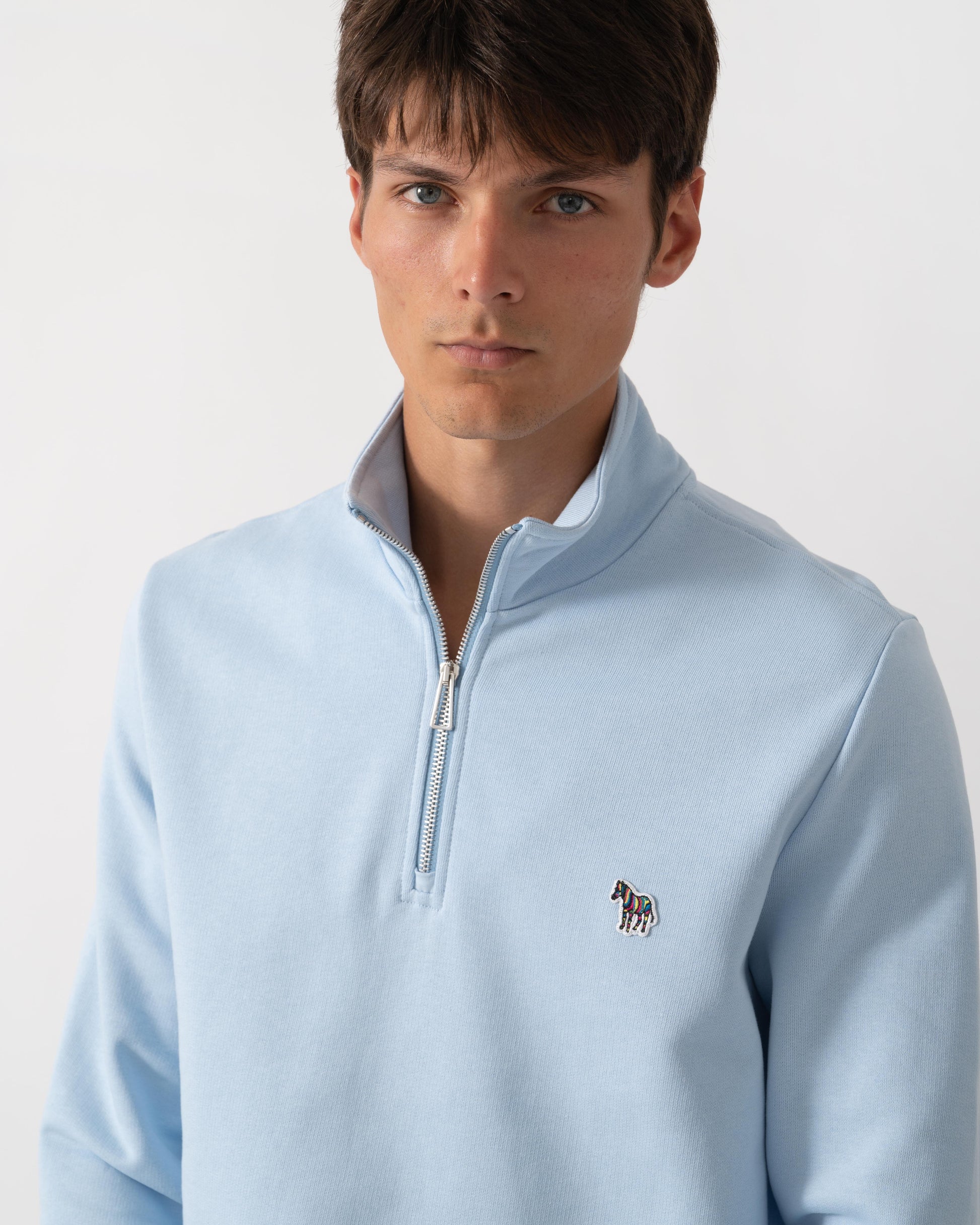 mens quarter zip sweatshirts with Paul Smith's th Mens Regular Fit Zebra Logo 1/4 Zip Top in 41E Light Blue