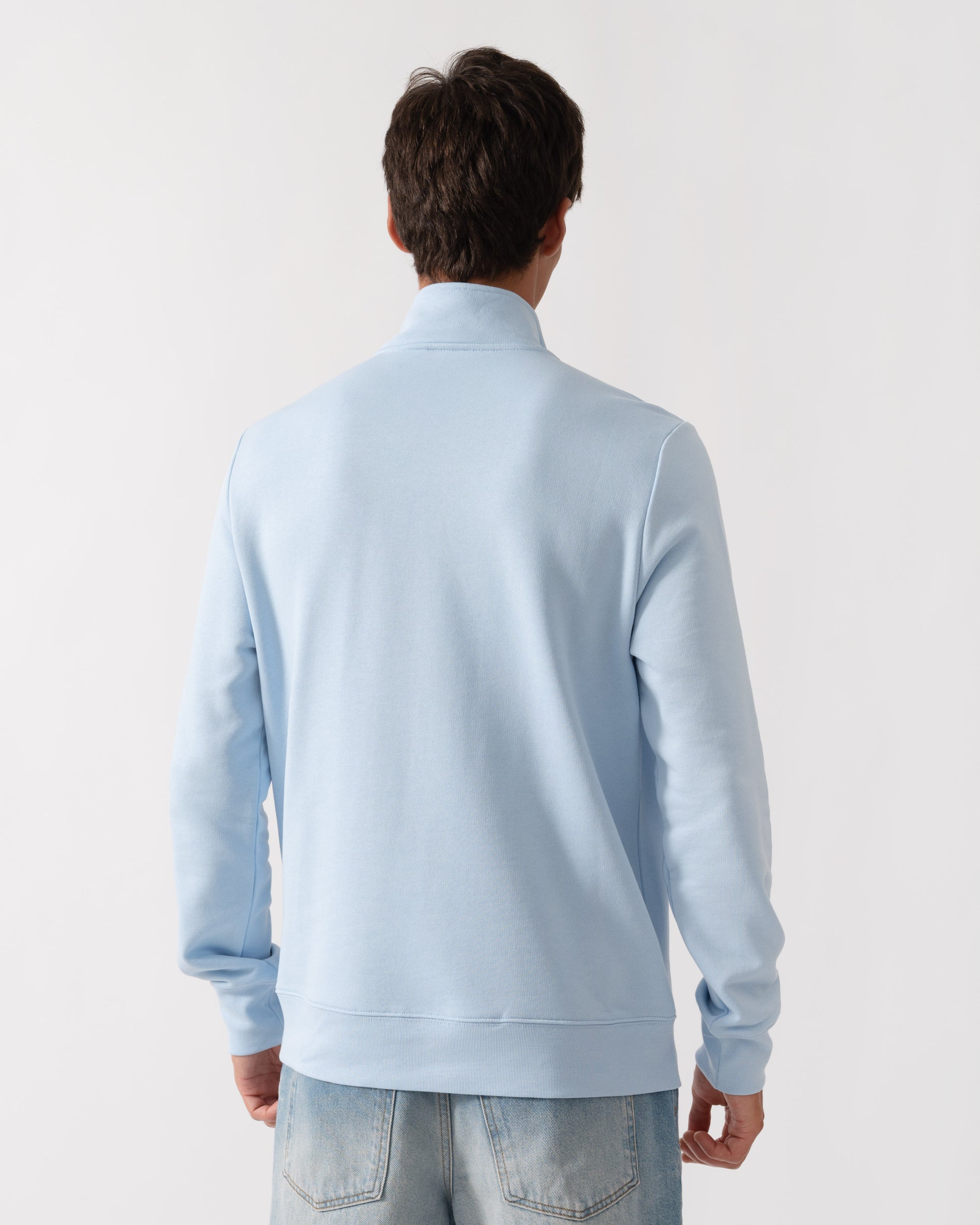 PS Paul Smith Mens Regular Fit Zebra Logo 1/4 Zip Top - 41E Light Blue | CHO | Designer Mens Quarter Zip Sweatshirts
