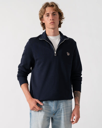 PS Paul Smith Mens Regular Fit Zebra Logo 1/4 Zip Top - 49 Very Dark Navy | CHO | Designer Mens Quarter Zip Sweatshirts
