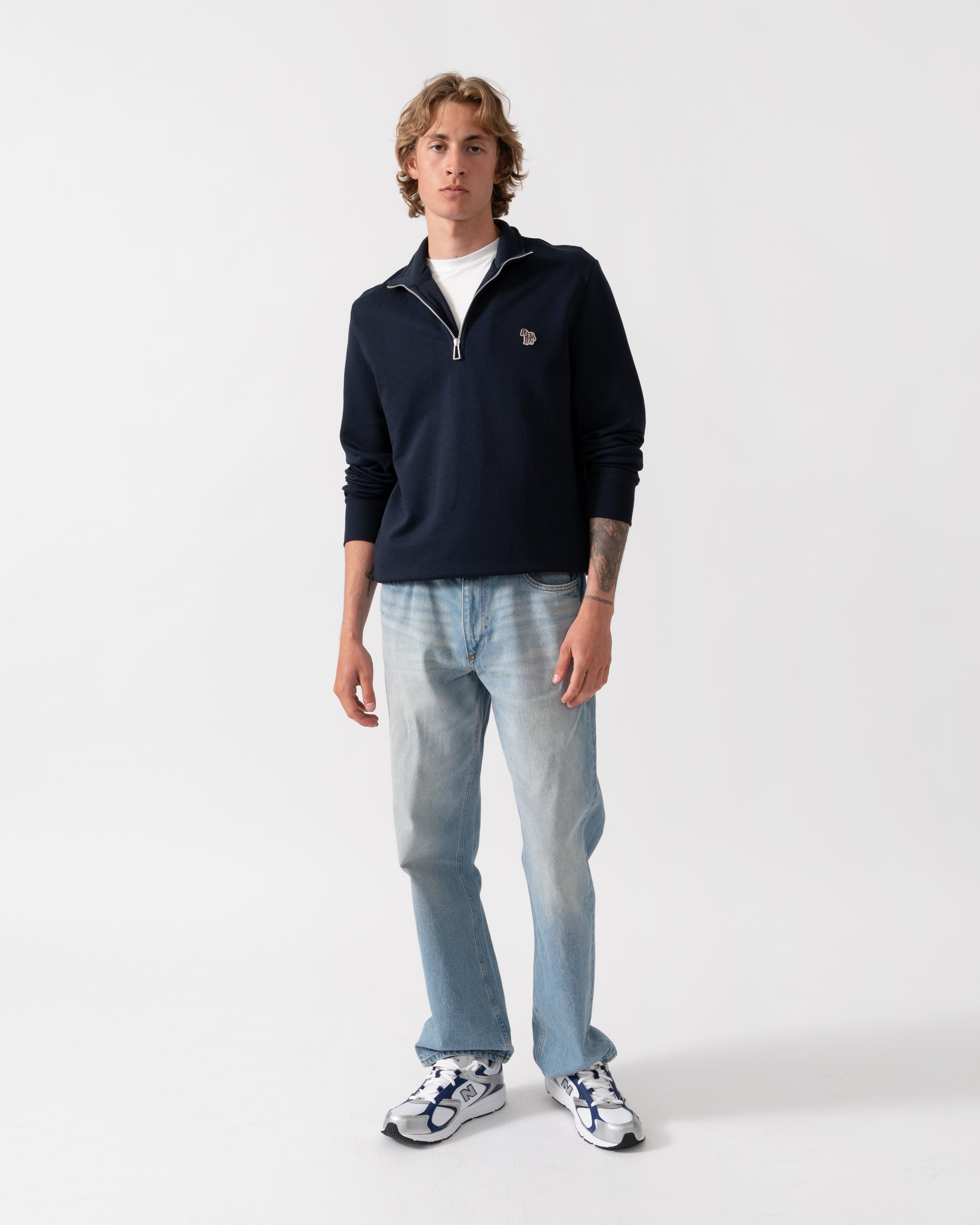 PS Paul Smith Mens Regular Fit Zebra Logo 1/4 Zip Top - 49 Very Dark Navy | CHO | Designer Mens Quarter Zip Sweatshirts