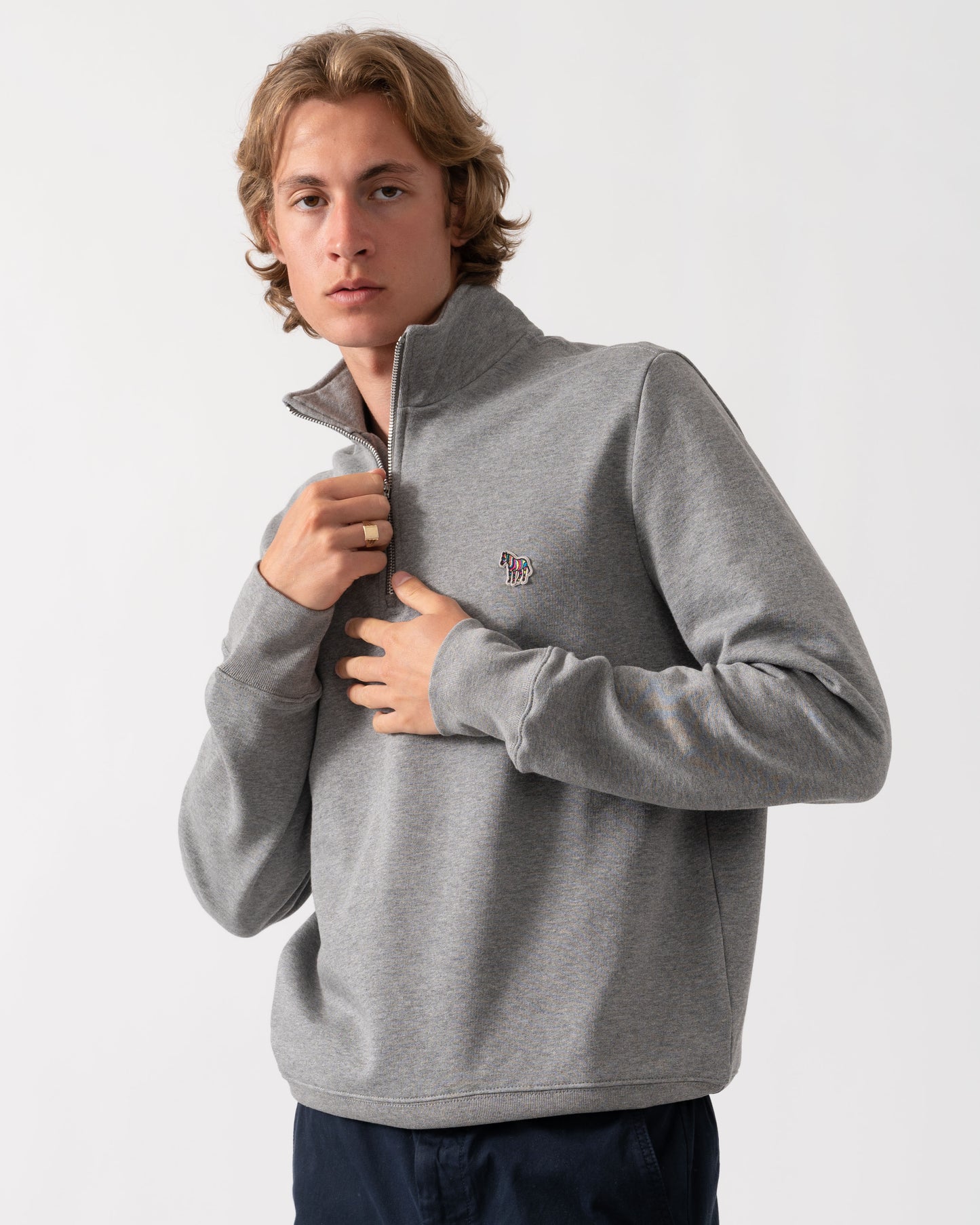 PS Paul Smith Mens Regular Fit Zebra Logo 1/4 Zip Top - 72 Grey