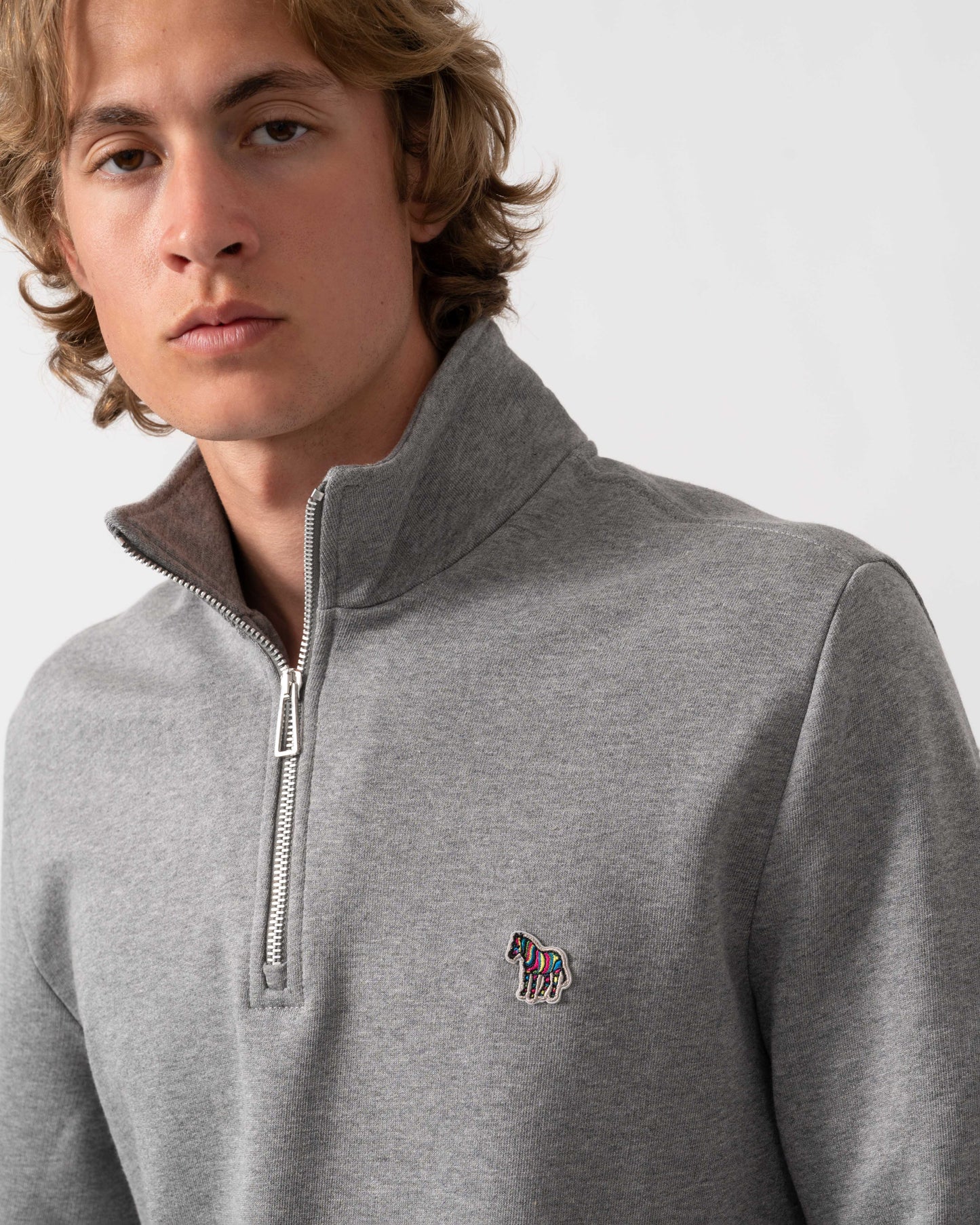 PS Paul Smith Mens Regular Fit Zebra Logo 1/4 Zip Top - 72 Grey