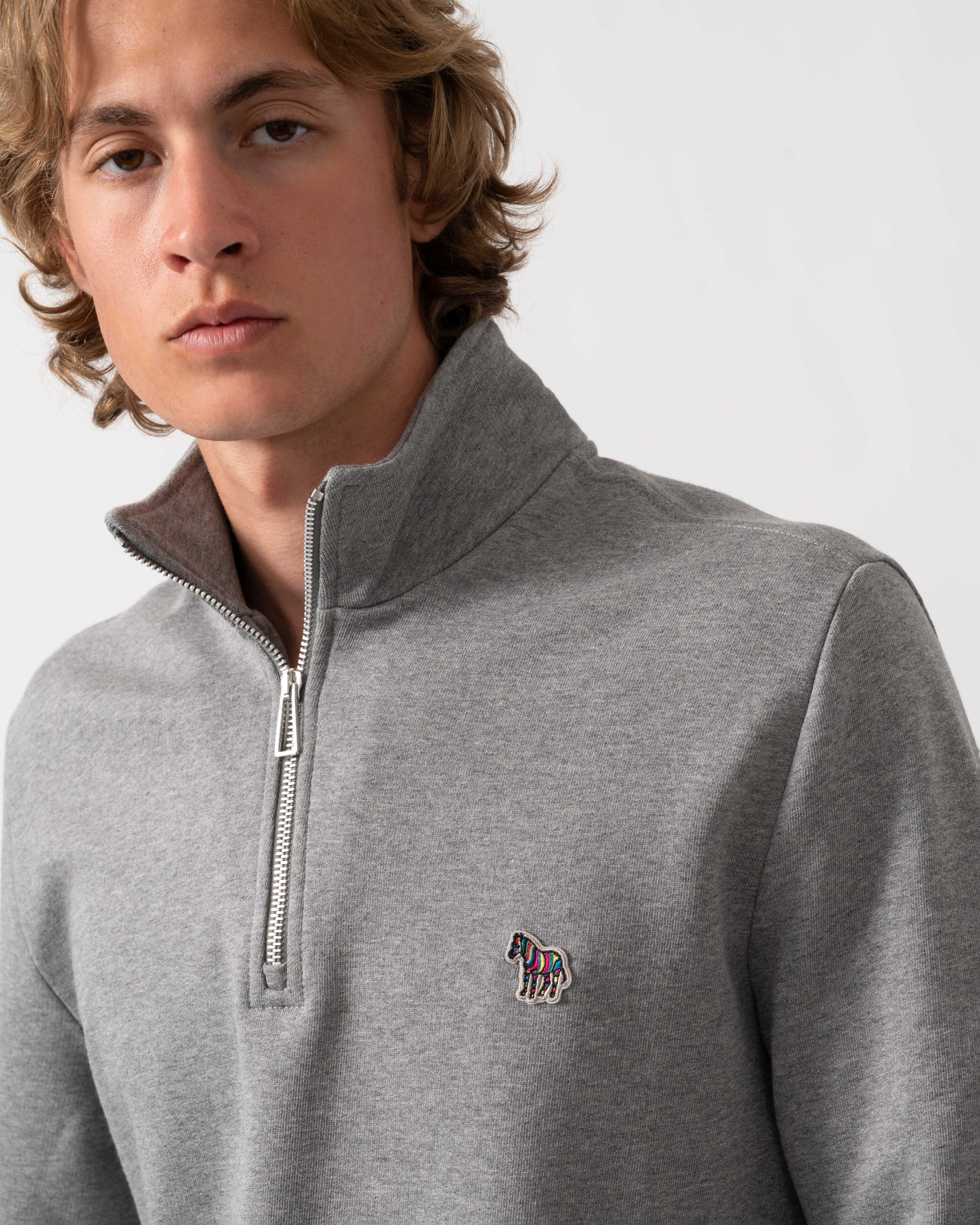 PS Paul Smith Mens Regular Fit Zebra Logo 1/4 Zip Top - 72 Grey