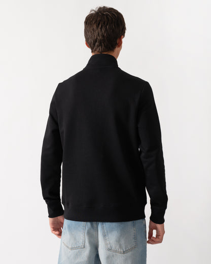 back of a model wearing a PS Paul Smith Mens Regular Fit Zebra Logo 1/4 Zip Top in 79 Black