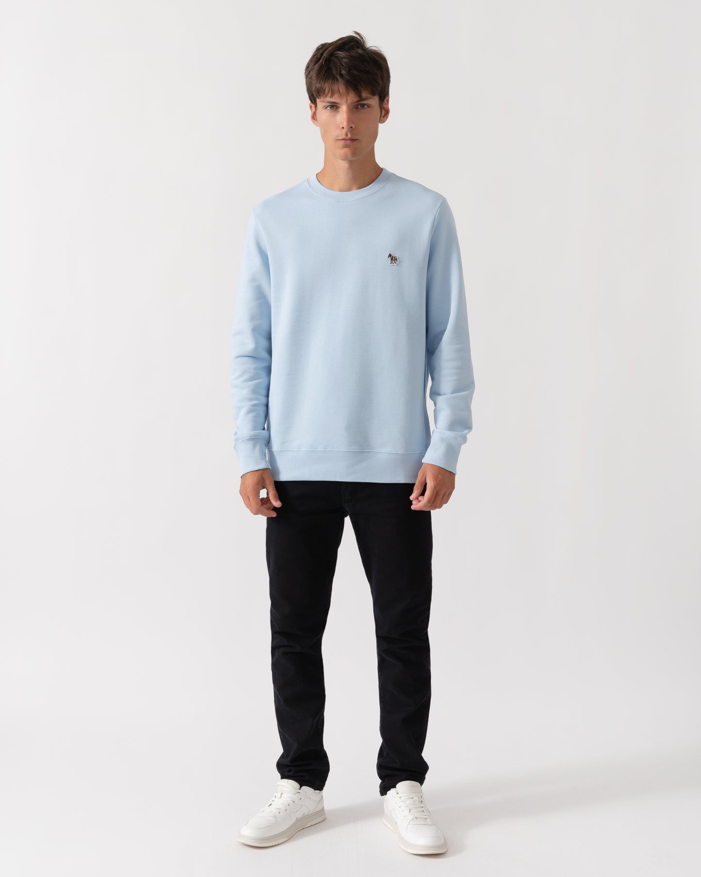 Outfit shot of PS Paul Smith Mens Regular Fit Zebra Logo Sweatshirt - 41E Light Blue