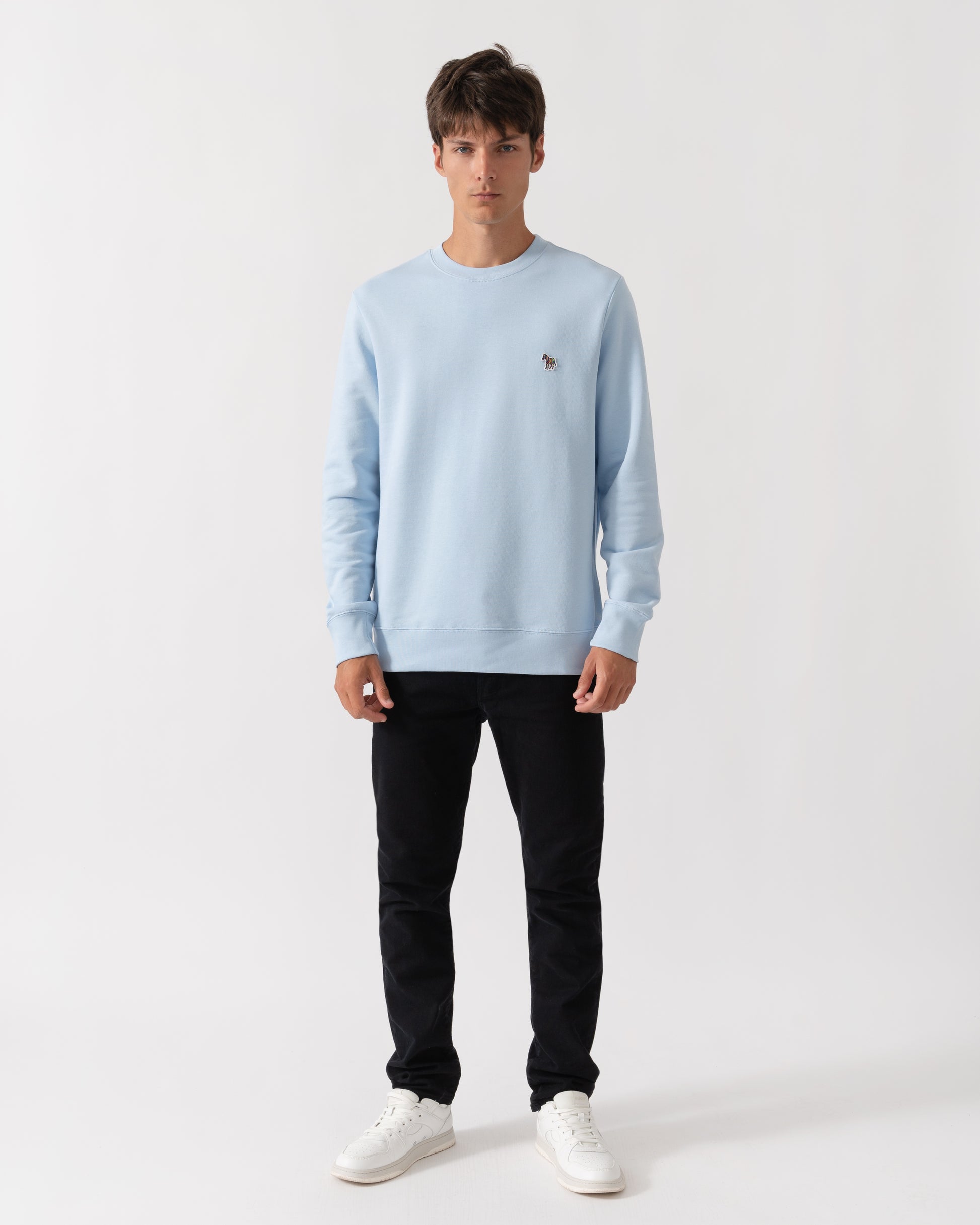 Outfit shot of PS Paul Smith Mens Regular Fit Zebra Logo Sweatshirt - 41E Light Blue