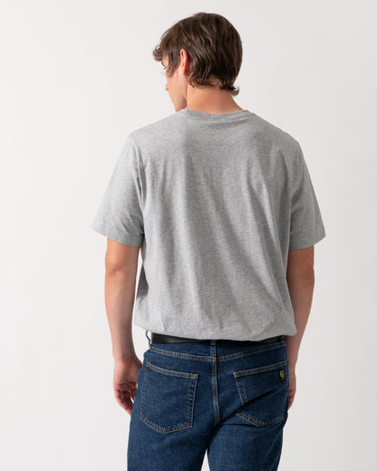 back of model wearing a PS Paul Smith Mens Regular Fit Zebra Logo T-Shirt in 72 Grey