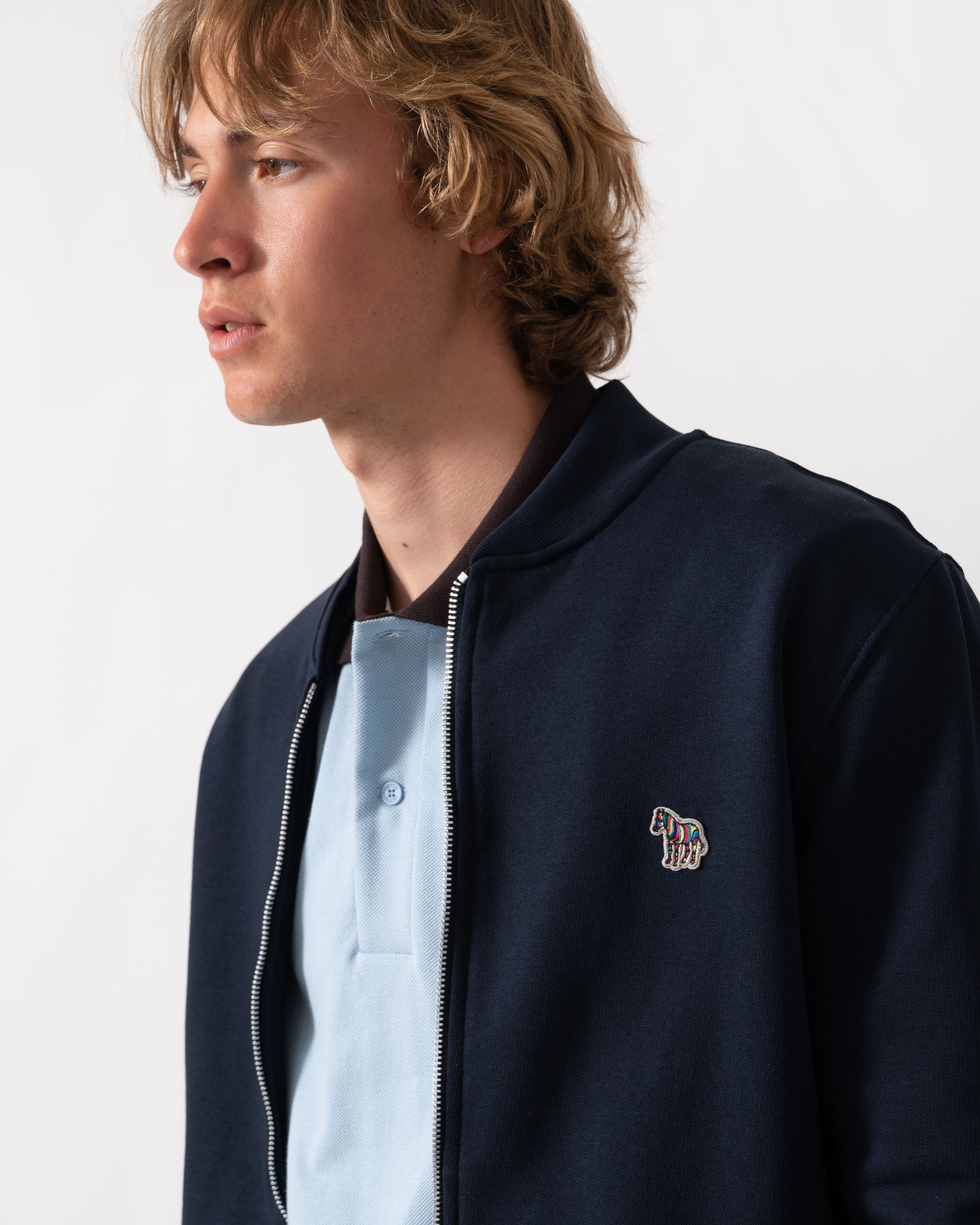 PS Paul Smith Mens Regular Fit Zebra Logo Zip Bomber Jacket - 49 Very Dark Navy