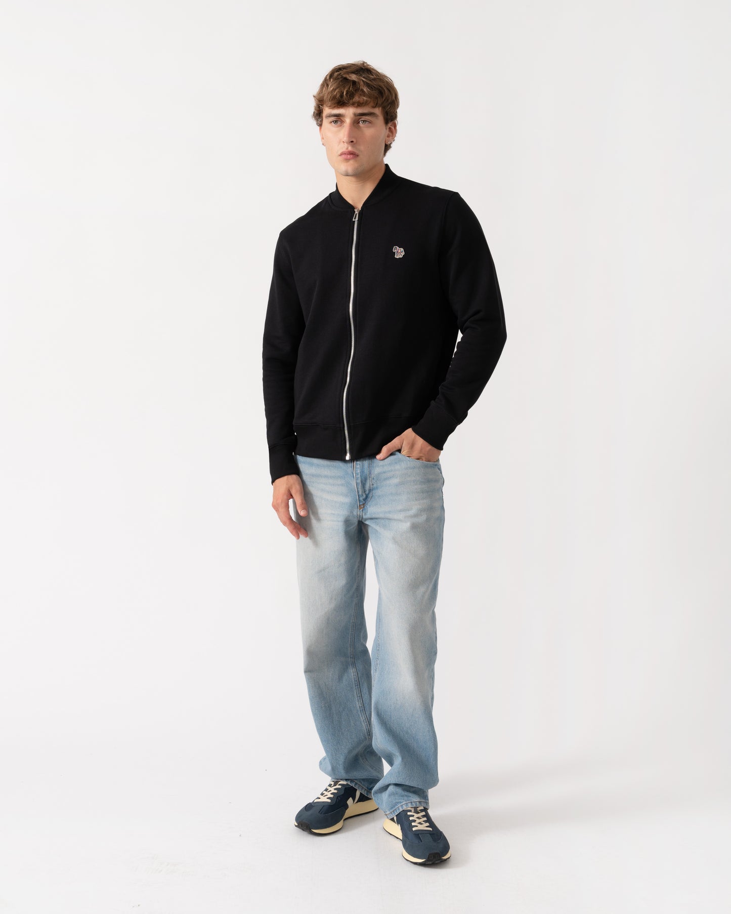 PS Paul Smith Mens Regular Fit Zebra Logo Zip Bomber Jacket - 79 Black