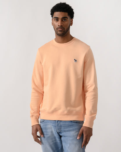 model wearing a PS Paul Smith Mens Regular Fit Zebra Sweatshirt in 15D Orange
