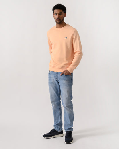 full length shot of a model wearing a PS Paul Smith Mens Regular Fit Zebra Sweatshirt in 15D Orange