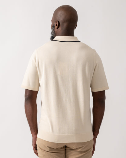 back shot of a model wearing a PS Paul Smith Mens Short Sleeve Knit Polo in White