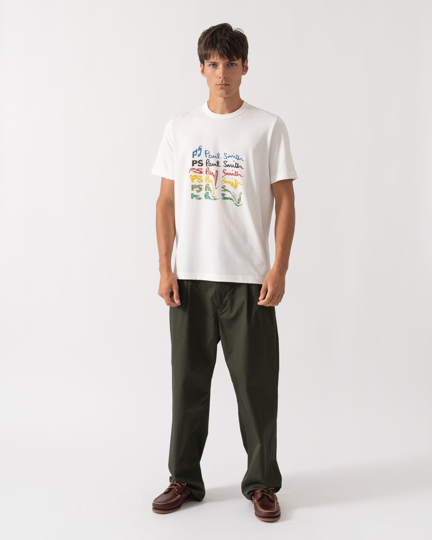 Full Length of PS Paul Smith Mens Smudge Graphic T-Shirt - 02 Off White