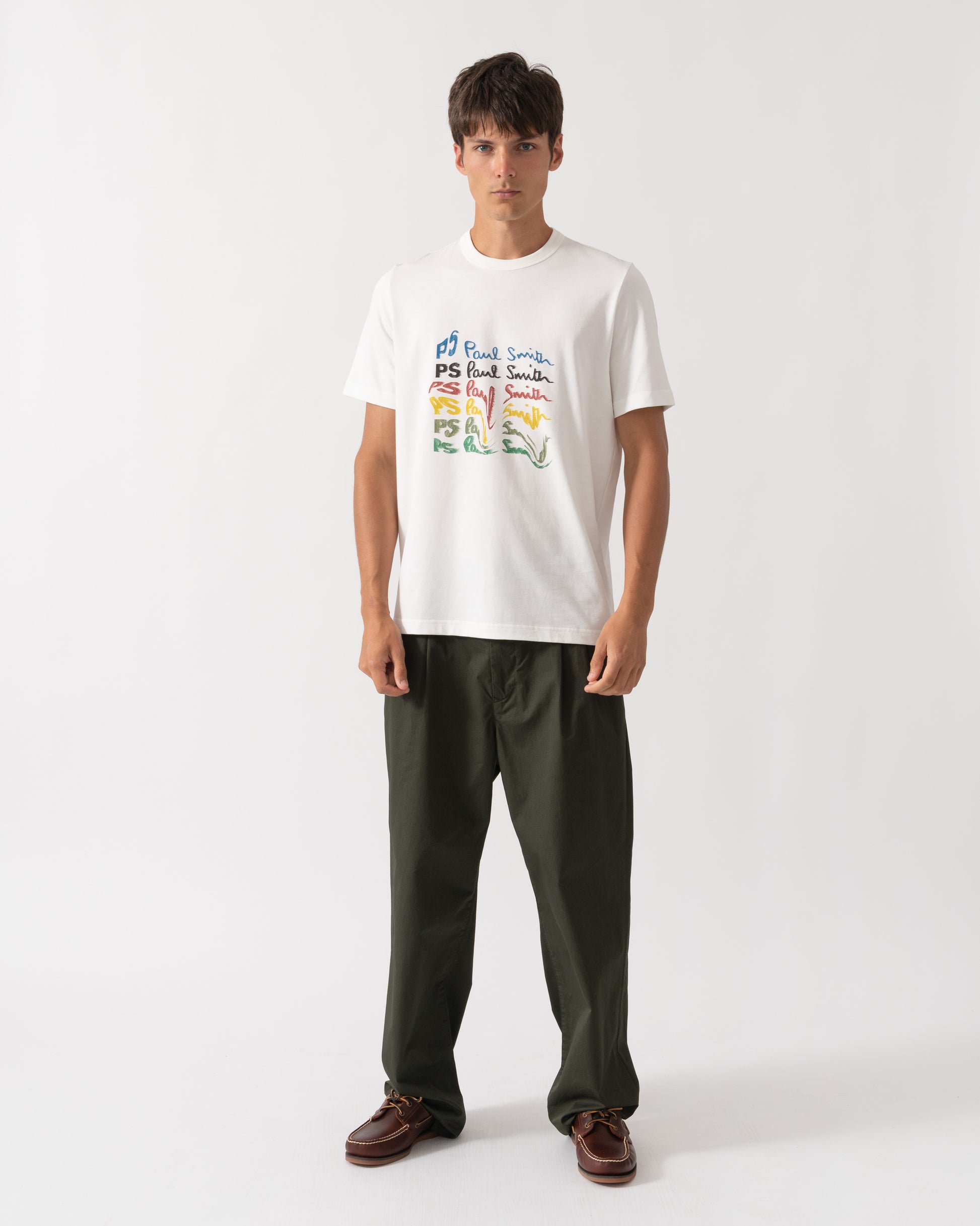 Full Length of PS Paul Smith Mens Smudge Graphic T-Shirt - 02 Off White