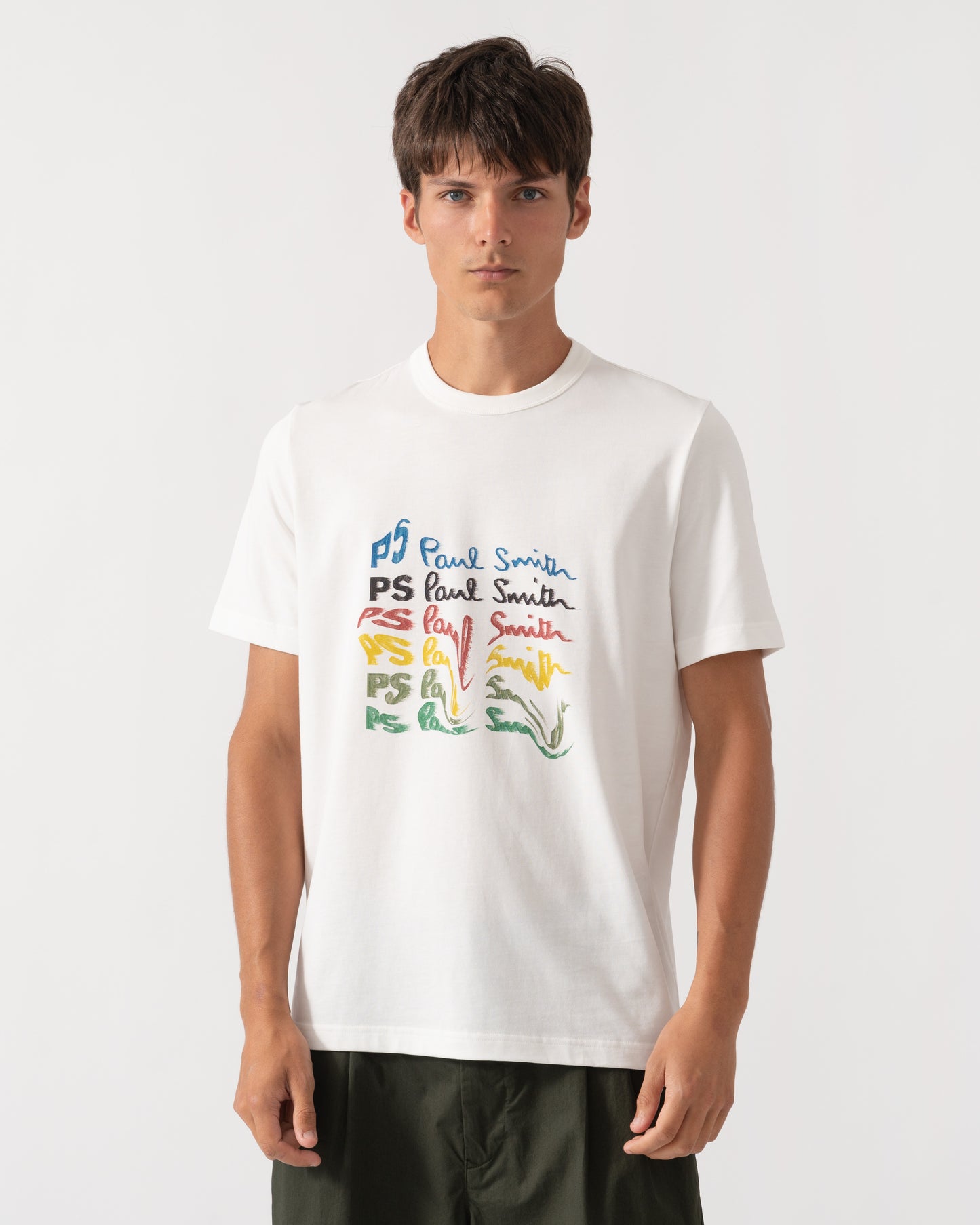 Front of PS Paul Smith Mens Smudge Graphic T-Shirt - 02 Off White
