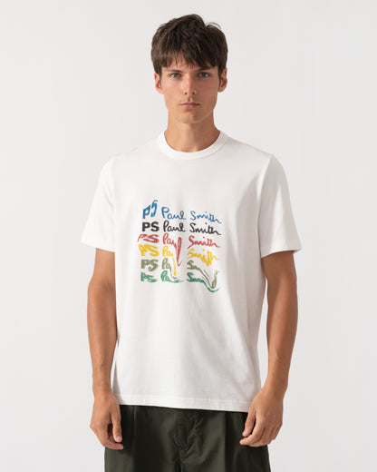 Front of PS Paul Smith Mens Smudge Graphic T-Shirt - 02 Off White