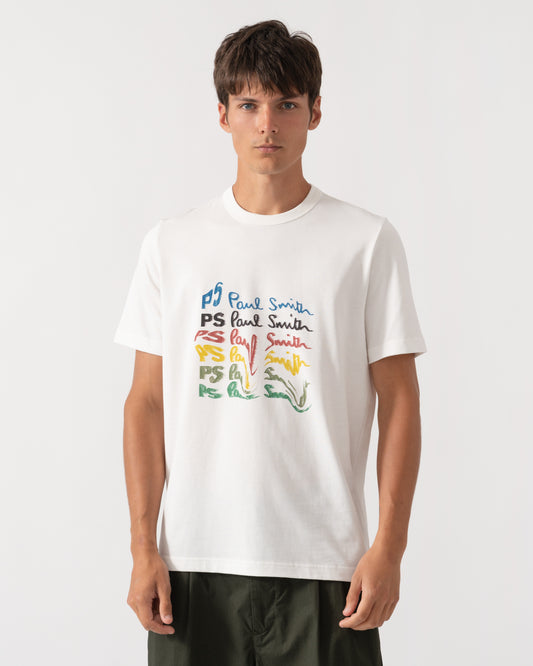 Front of PS Paul Smith Mens Smudge Graphic T-Shirt - 02 Off White